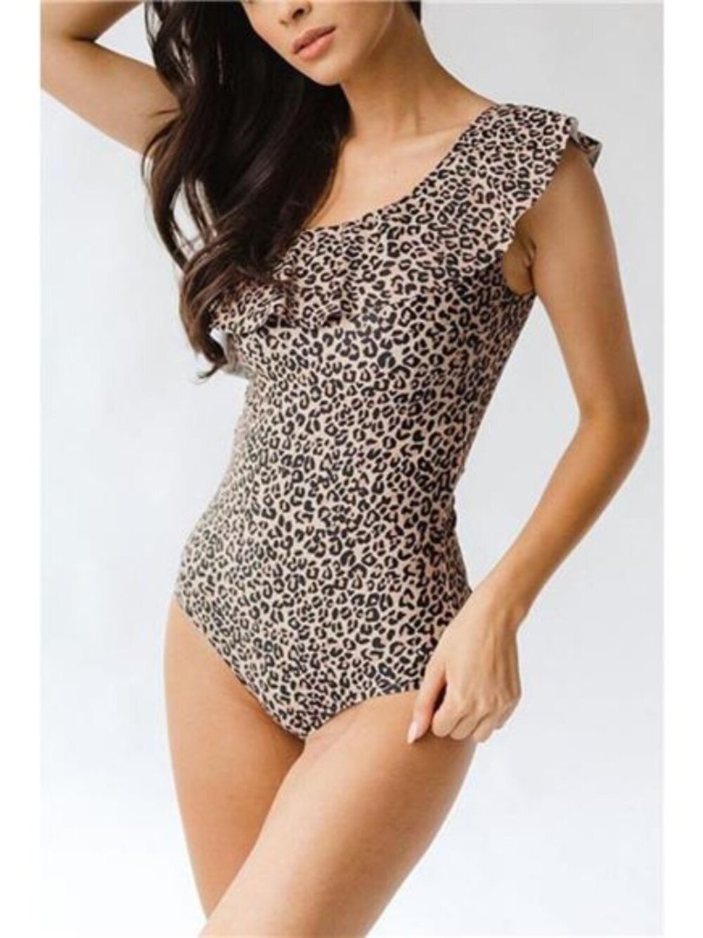 Full Size Ruffled Leopard Single Shoulder One-Piece Swimwear